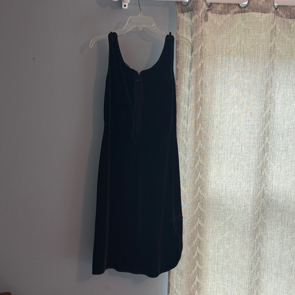 Vintage Black Velvet Floral Embroidered Women's Slip Dress - Picture 2 of 5